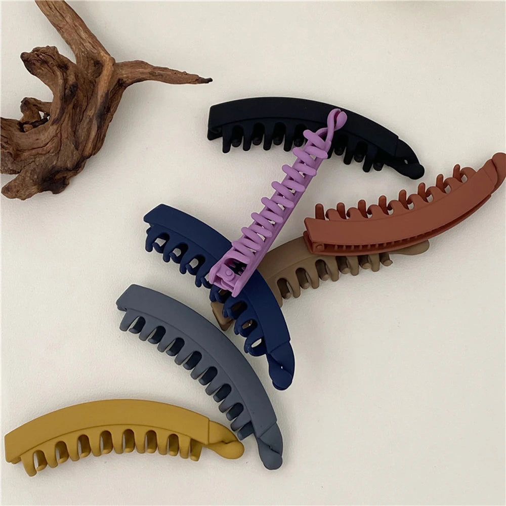 Solid Color Frosted Banana Clip Fashion Ponytail Holder Hair Clips Hairpins Barrettes Women'S Hair Accessories